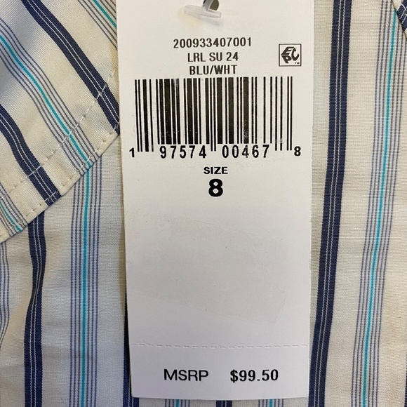 Lauren by Ralph Lauren, Bustier, Blue/White Vertical Stripes, V-Neck, Size 8 NWT - Picture 4 of 12